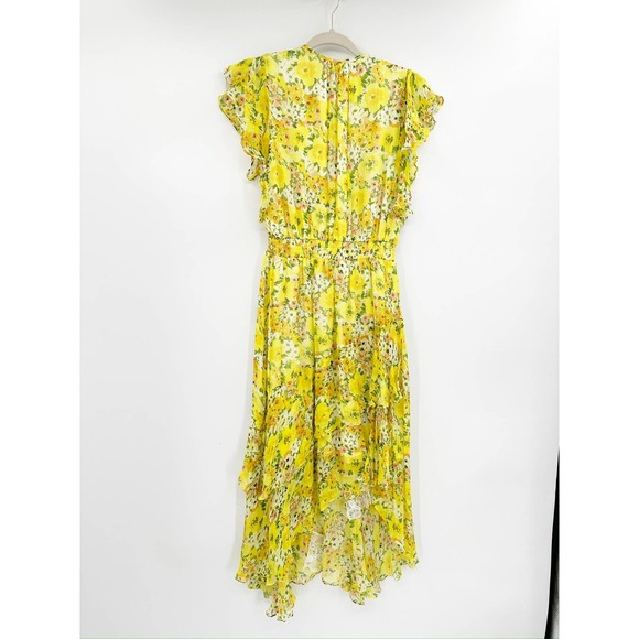 Shoshanna Candela Yellow Floral Print High-Low Ruffle Flutter Midi Dress Size 6 - Picture 6 of 7